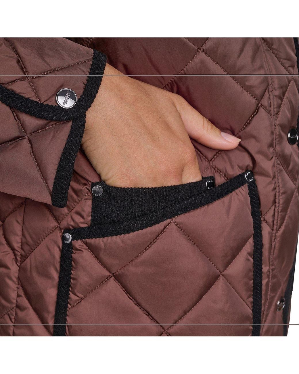 DKNY Brown Mid Outerwear Quilted Jacket