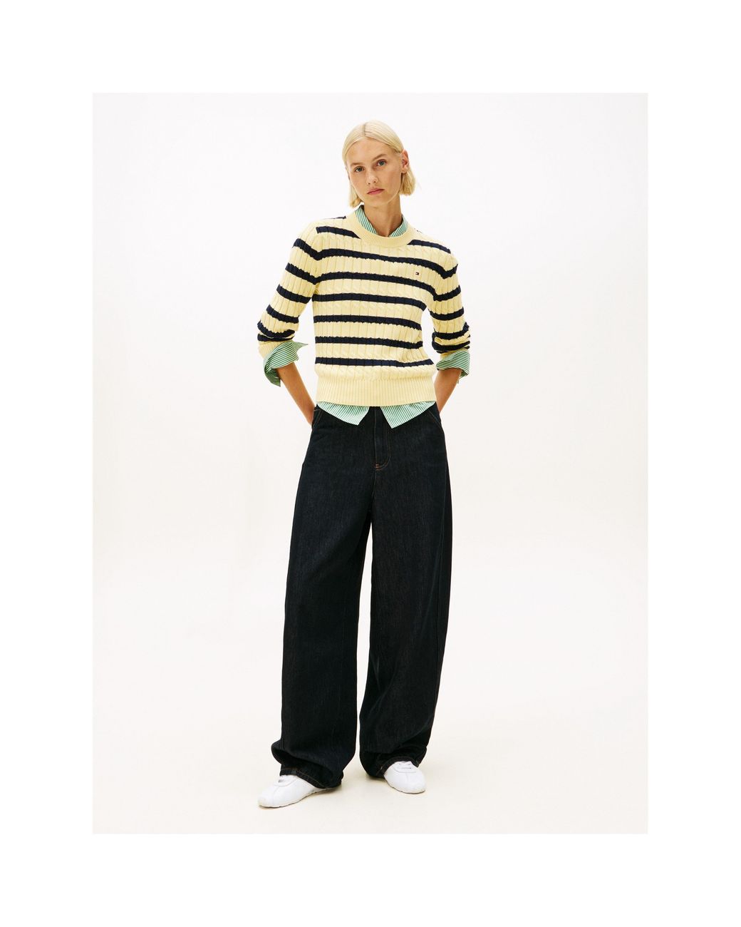 Tommy Hilfiger Yellow Cable Knit Crew Neck Sweater
