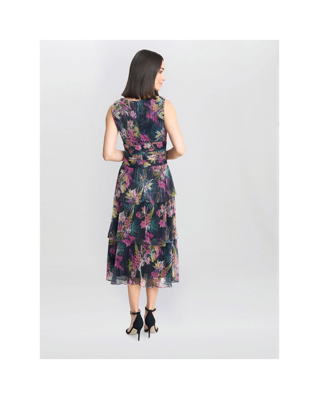 Gina Bacconi Blue Nina Midi Printed Tiered Dress