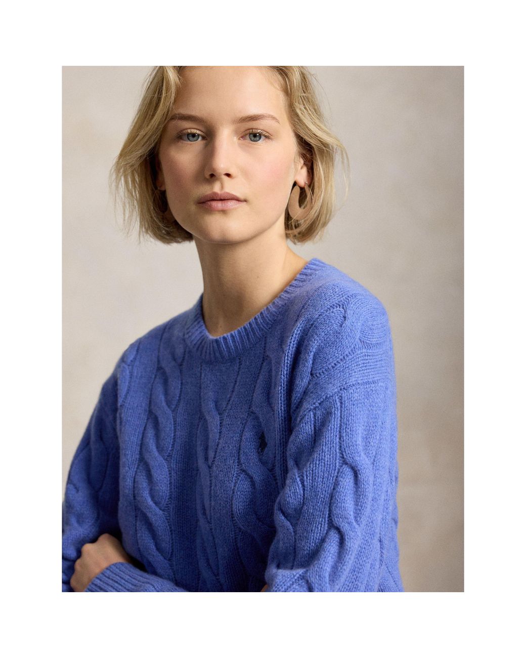 Polo Ralph Lauren Blue Os Cable Crew Neck Jumper