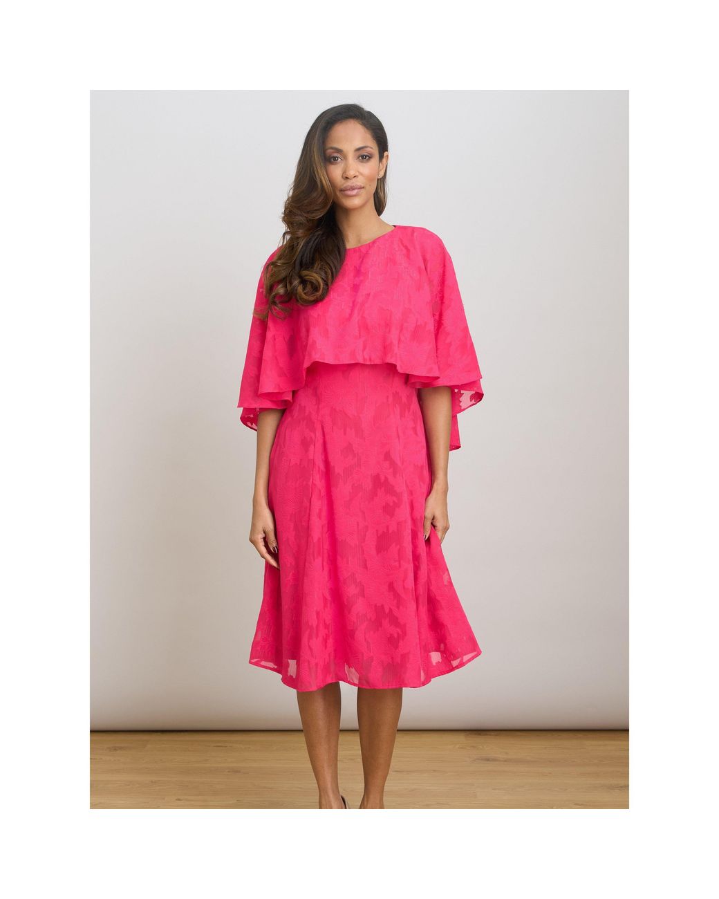 Gina Bacconi Pink Milly Jacquard Metallic Thread Dress