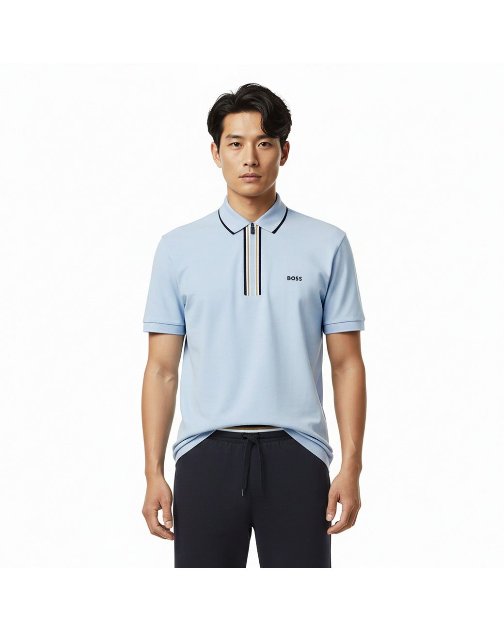 Boss Blue Short Sleeve Zip Polo Shirt (Philix) for men
