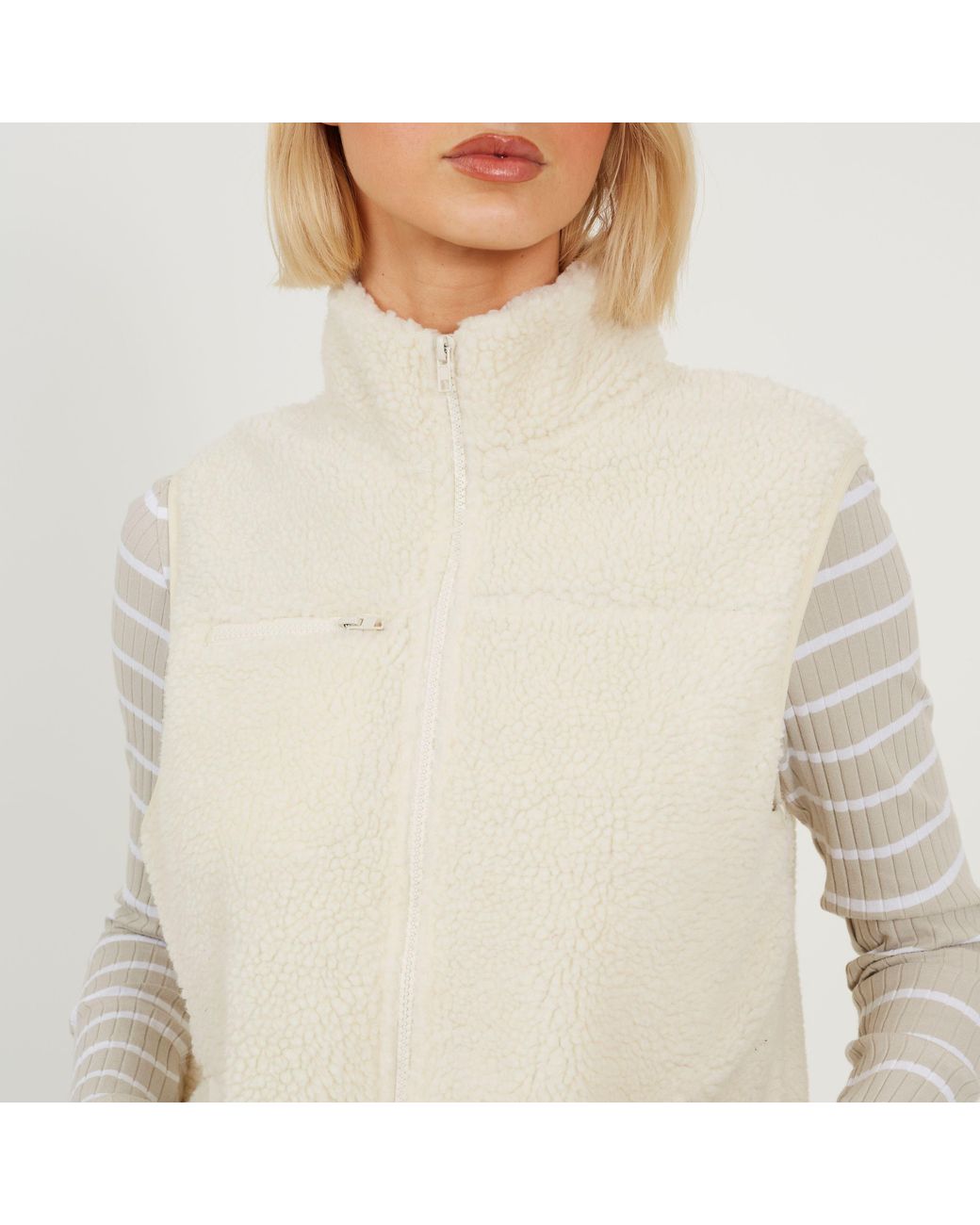 Brave Soul Natural Bs Full Zip Fleece Gilet With Pocket Detail