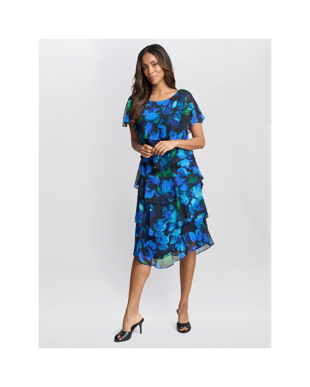 Gina Bacconi Blue Matilda Floral Tier Jersey Dress