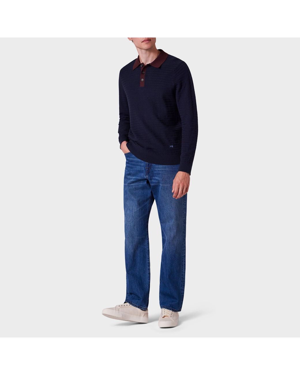 Paul Smith Blue Knitted Long Sleeve Polo Shirt for men