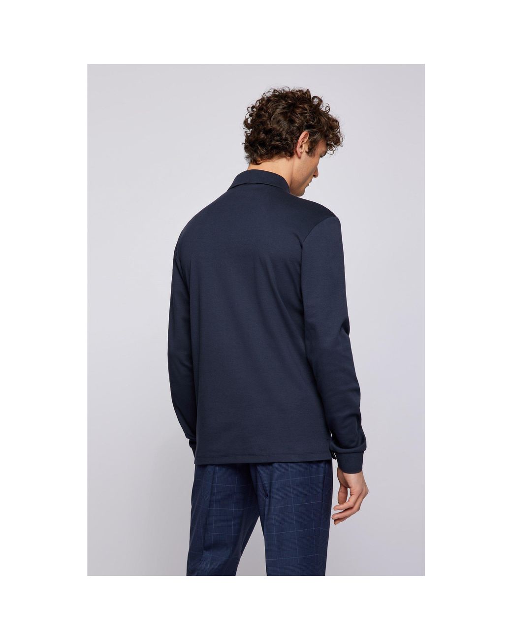 Boss Blue Hbb Pado 30 Long-Sleeve Polo Shirt, Iconic Logo Embroidered for men