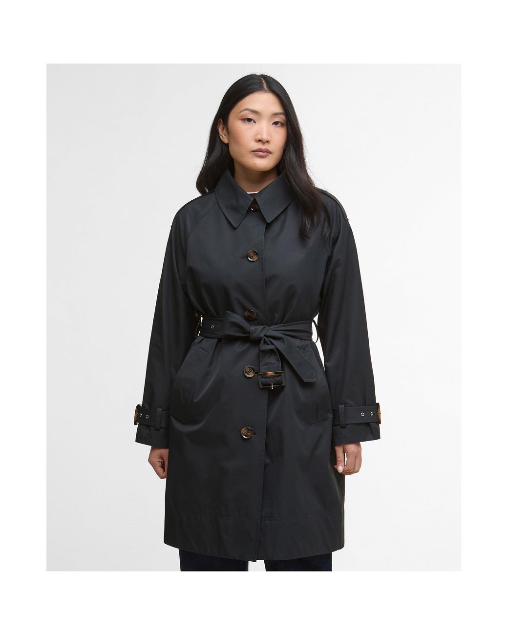 Barbour Blue Maia Showerproof Cotton Long Sleeve Trench Coat