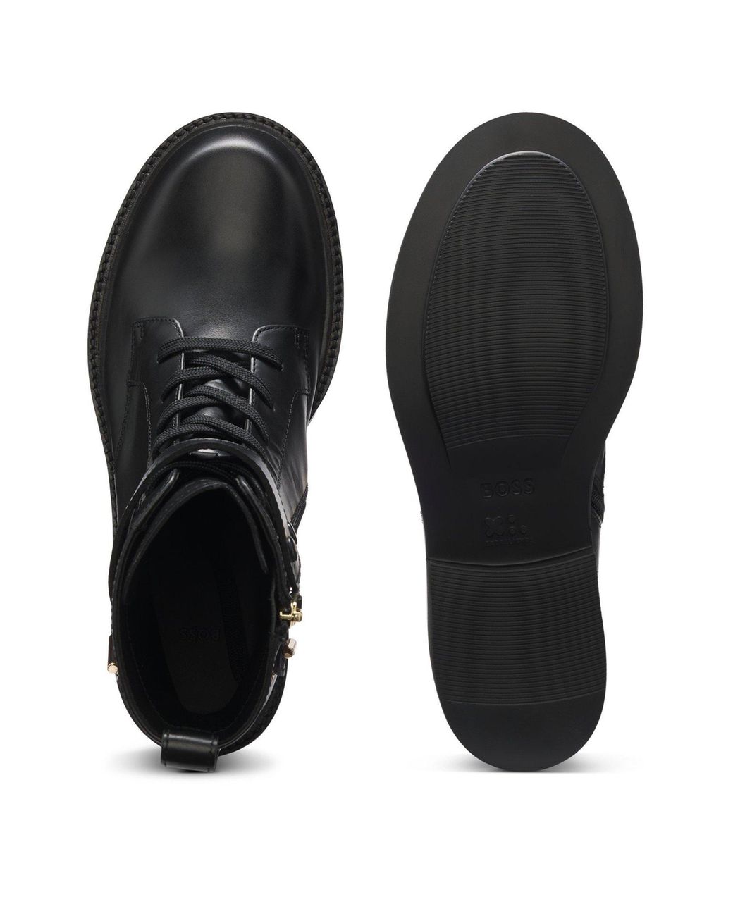 Boss Black Leather Ankle Boots With-Tonne Buckle Hardware (Eleri)
