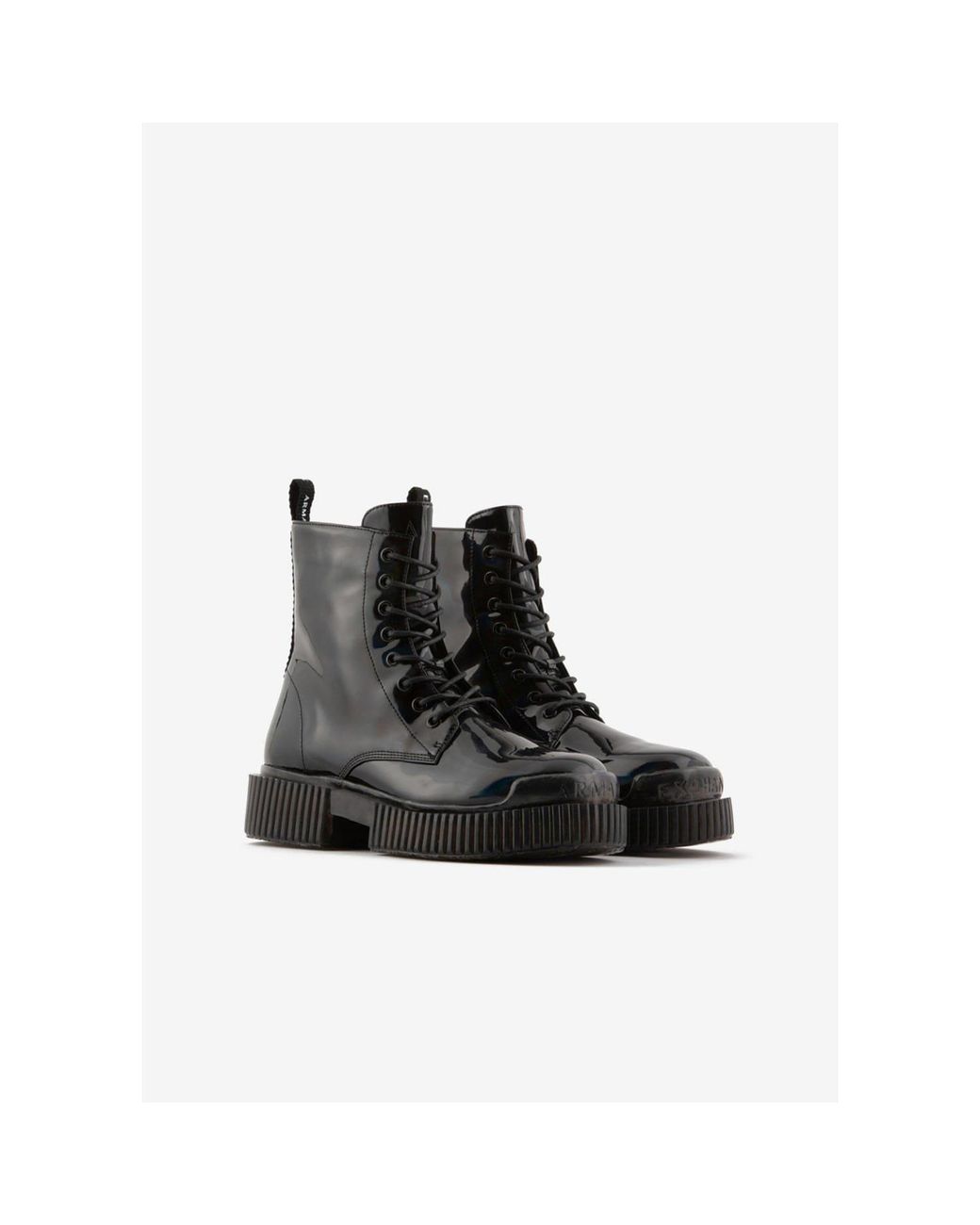 ARMANI EXCHANGE Black Leather Lace-Up Chunky Heel Ankle Boots