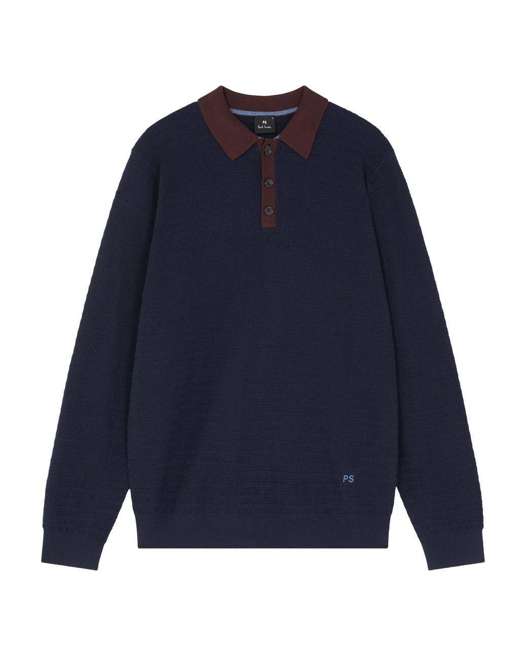 Paul Smith Blue Knitted Long Sleeve Polo Shirt for men