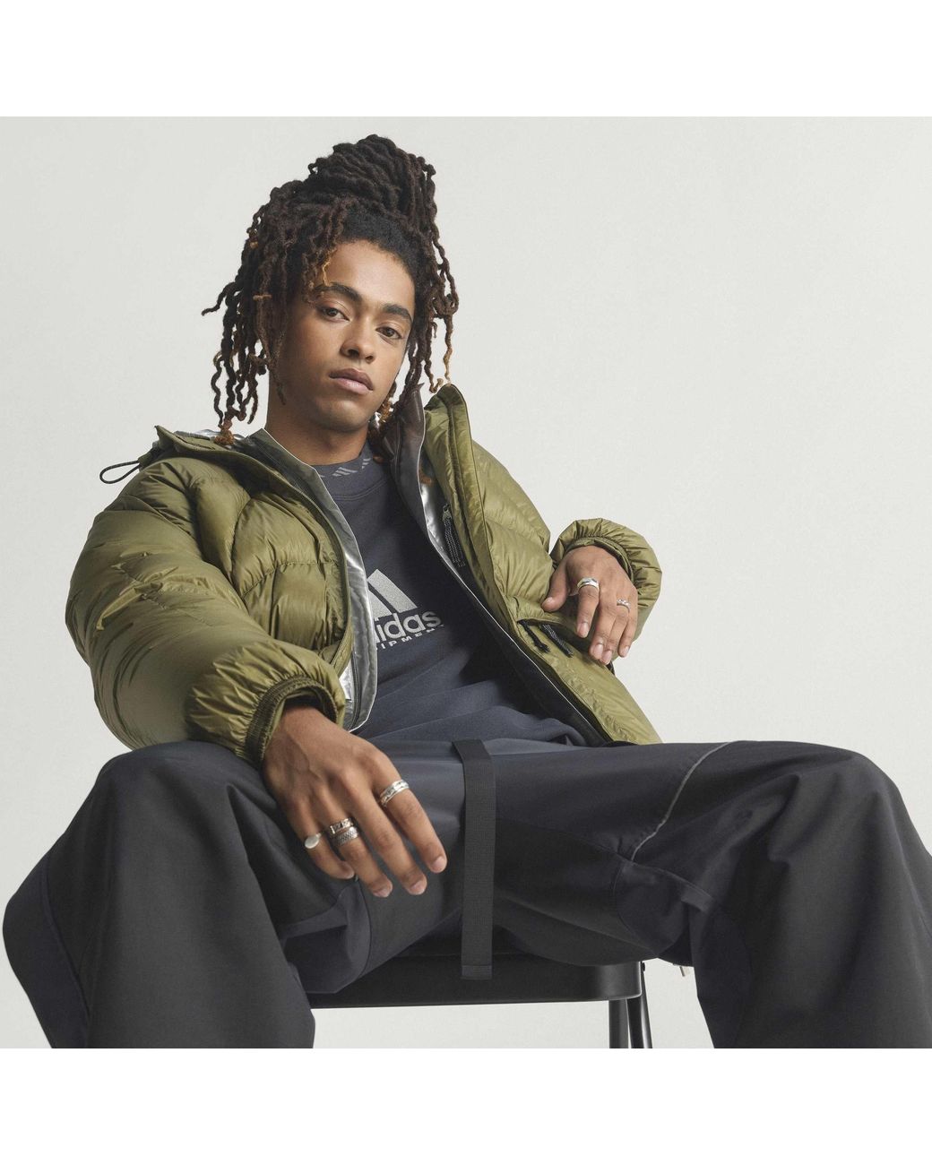 Adidas Green Eqt Full-Zip Hooded Short Puffer Jacket for men