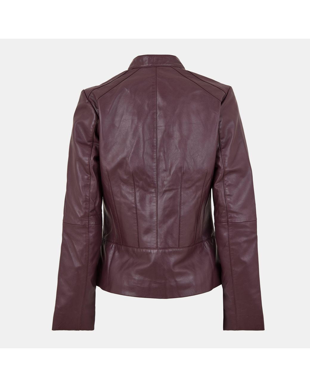 Biba Purple Neru Collar Leather Long Sleeve Leather Jacket