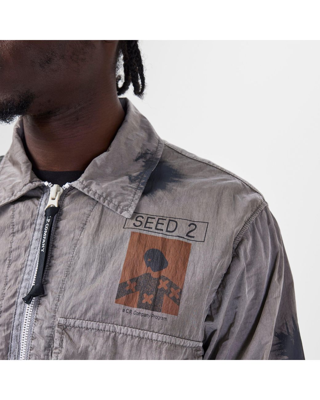 C P Company Gray Seed 2 Zip Overshirt for men