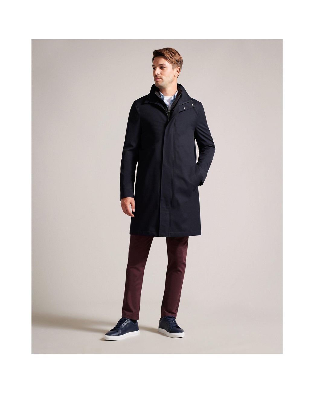 Ted Baker Blue Funnelcoat Overcoat for men