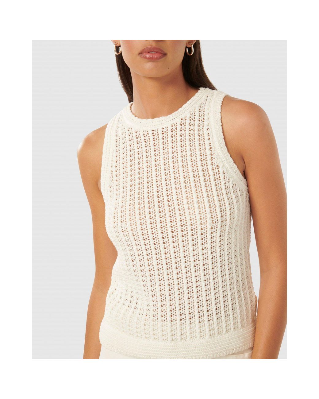 Forever New White Bailee Crochet Look Racer Top
