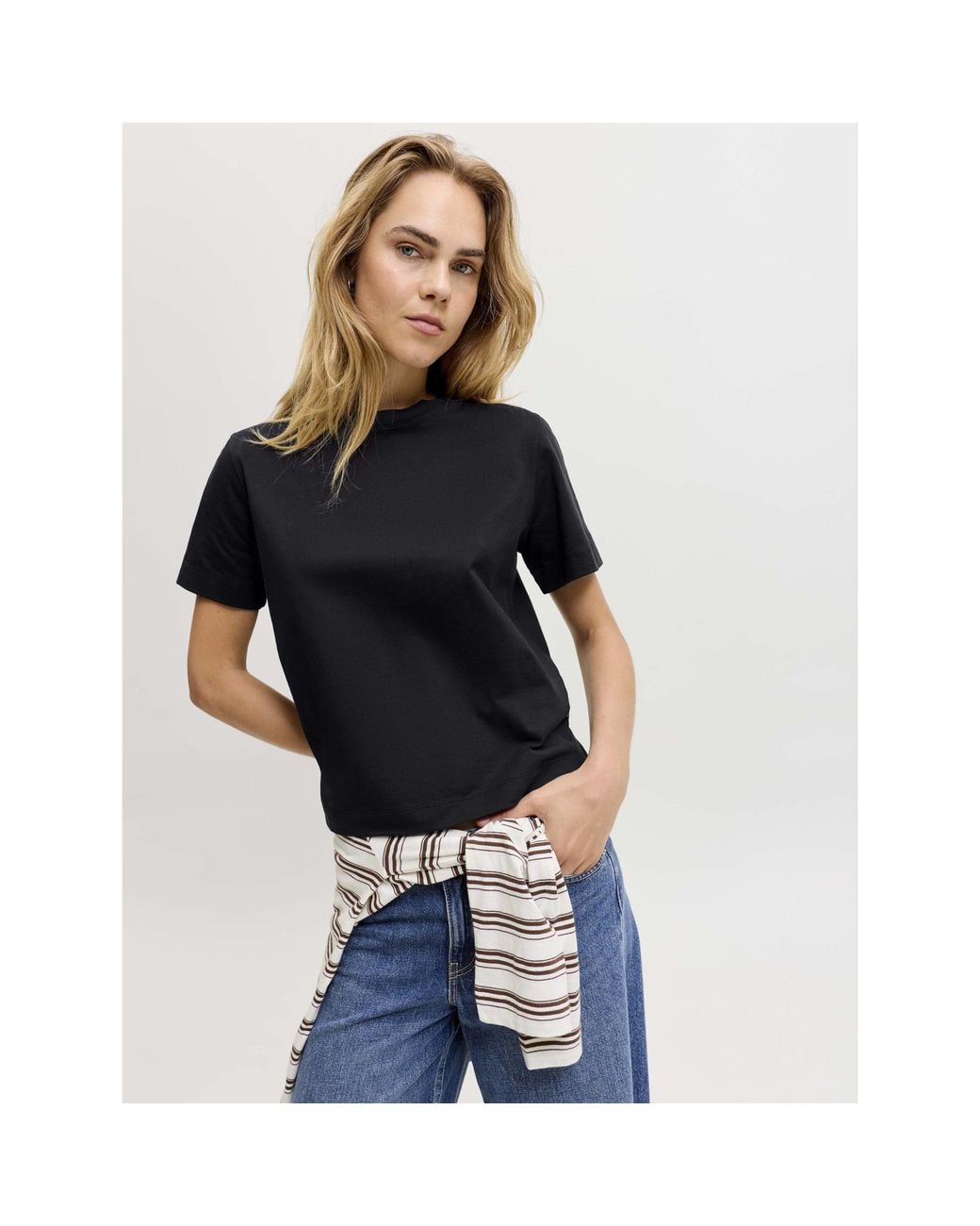 JJXX Black Sophia Boxy Short-Sleeve Cotton T-Shirt