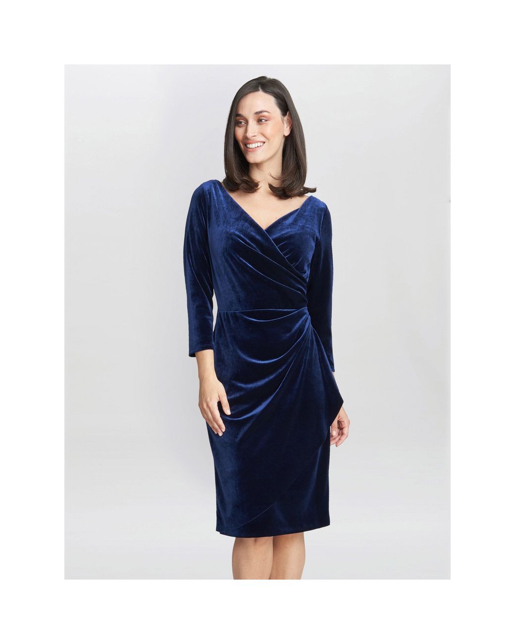 Gina Bacconi Blue Zoe Velvet Wrap Dress