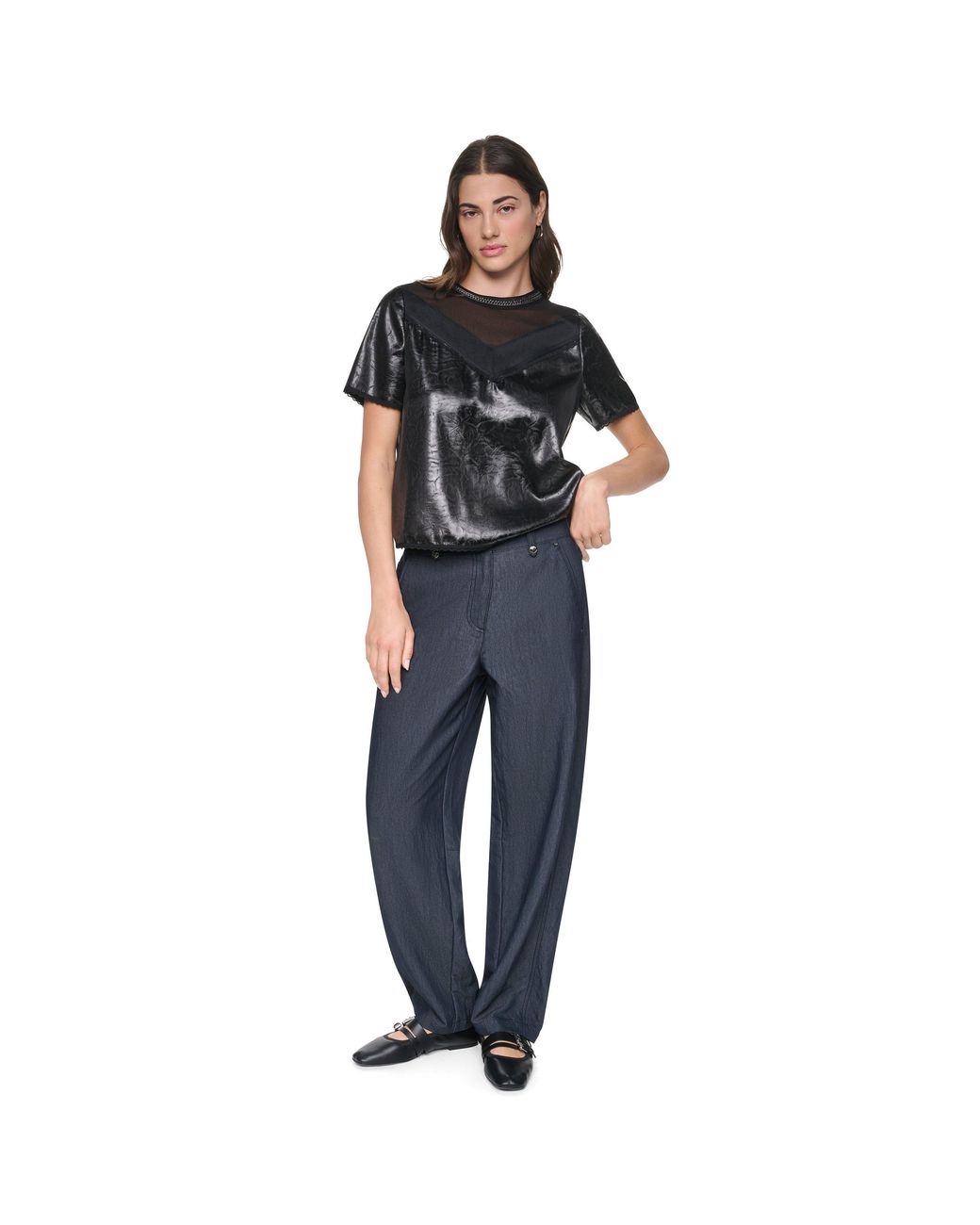 DKNY Black Mixed Media Crackle T-Shirt