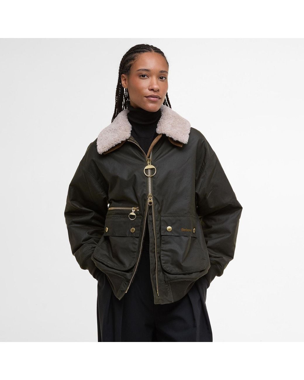 Barbour Black Maxine Waxed Bomber Long Sleeve Wax Jacket