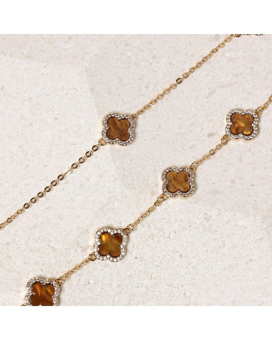 Jon Richard Metallic Plated Tigers Eye Station Clover Necklace