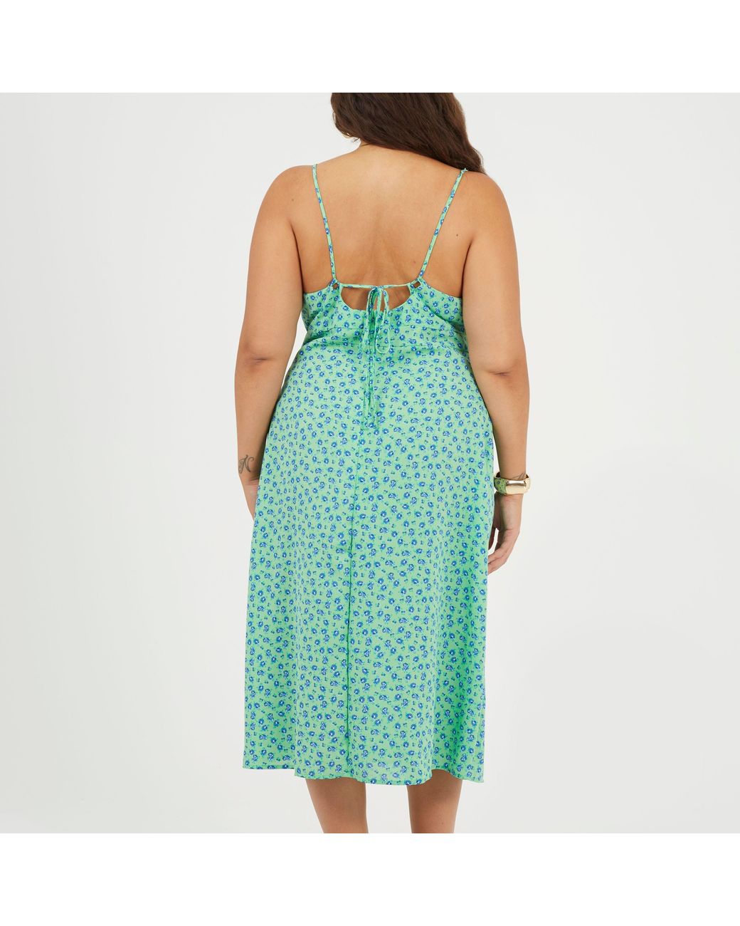 Brave Soul Green Bs Plus Size Strappy Floral Midi Dress With Split Detail
