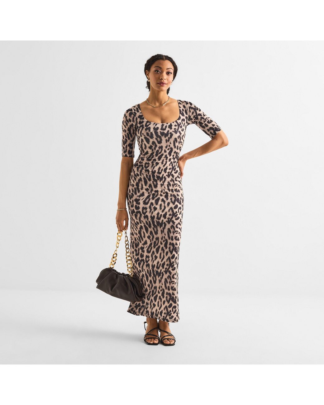 Never Fully Dressed Brown Leo Iris Leopard Print Floor Length Maxi Dress