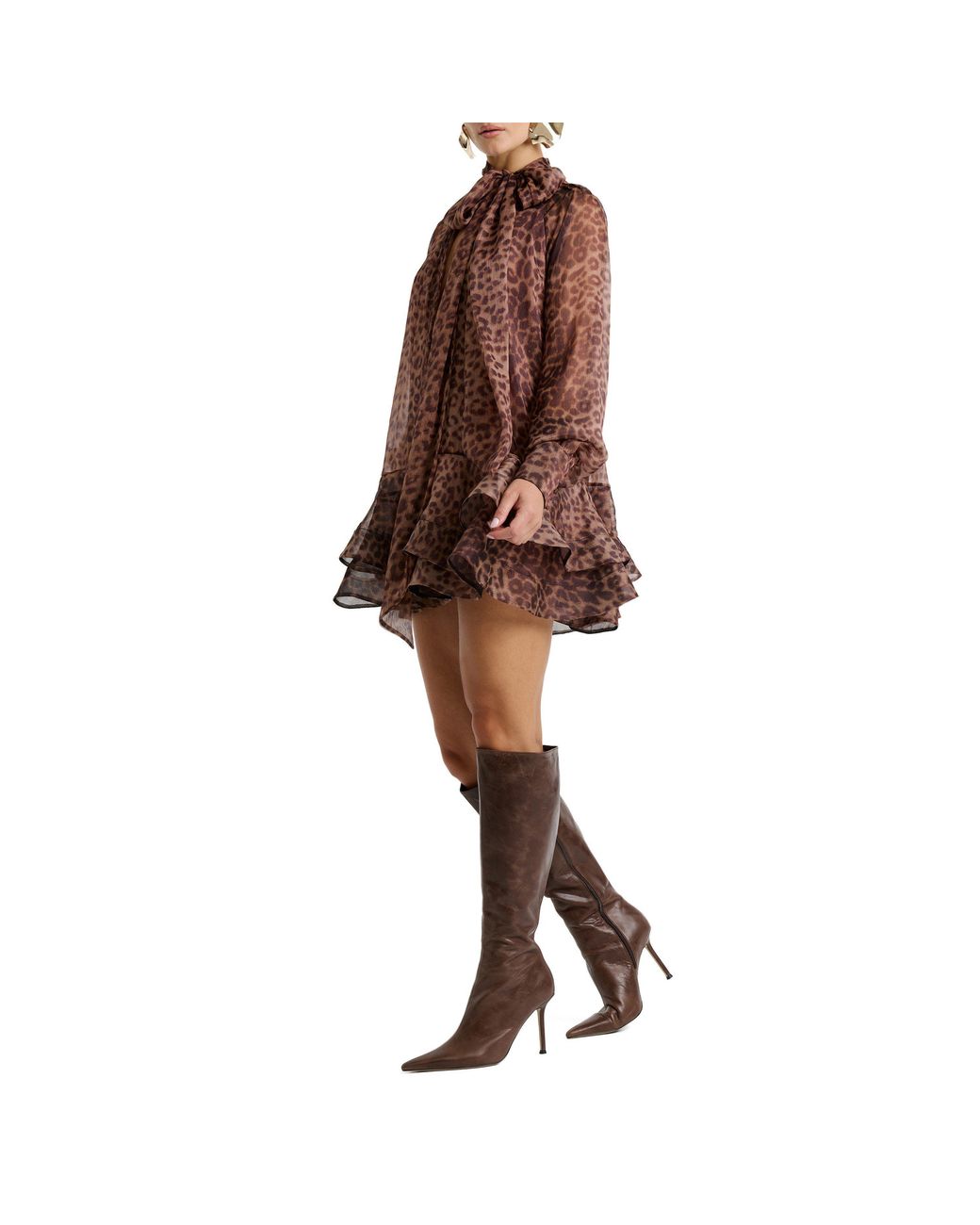 Bardot Brown Adrie Leopard Print Long-Sleeve Lyocell Mini Dress