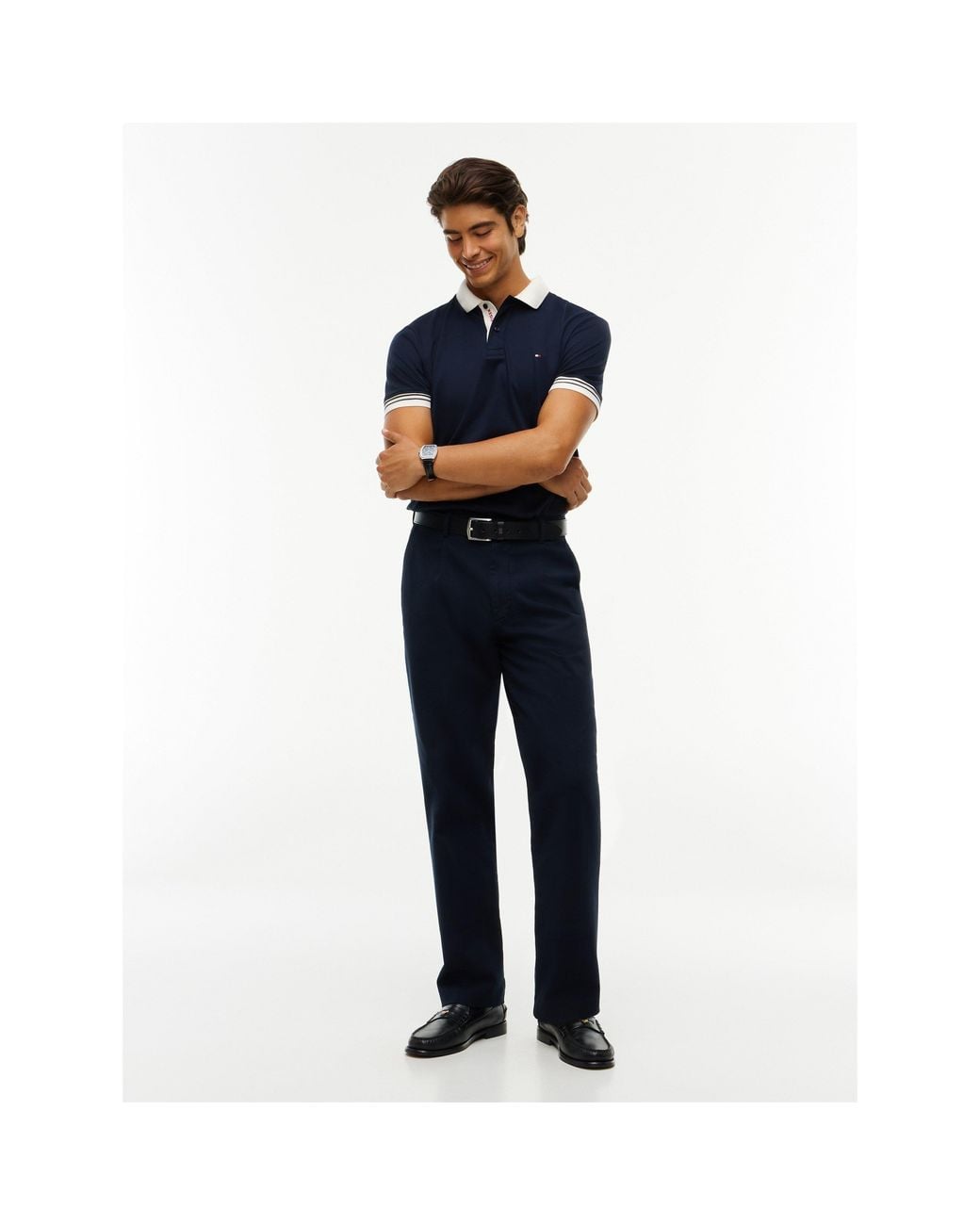 Tommy Hilfiger Blue Placket Cotton Short-Sleeve Polo for men