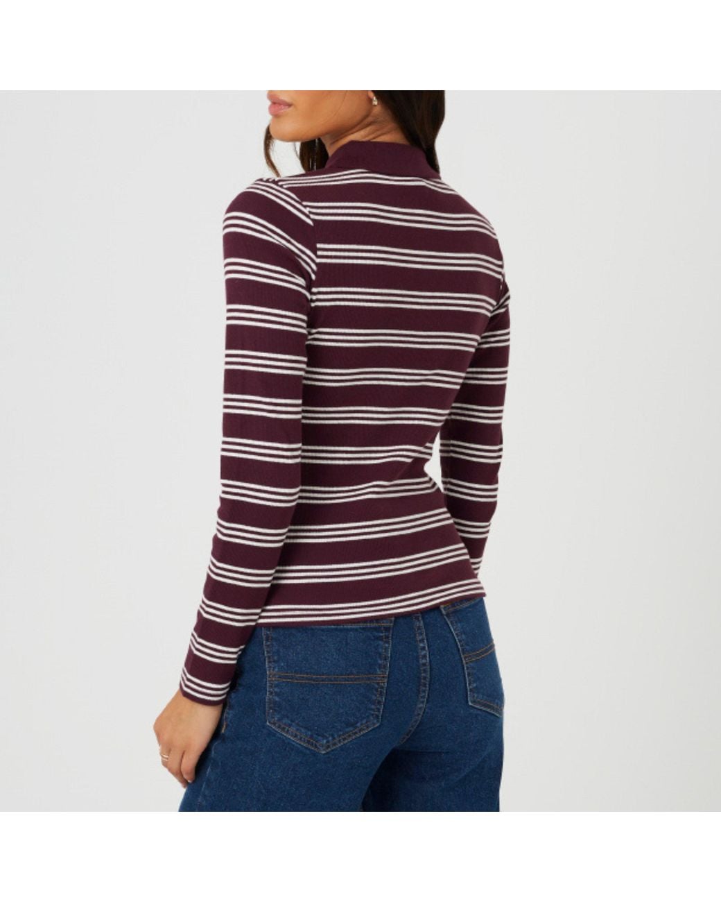 Brave Soul Ladies Long Sleeve Collared Rib Top