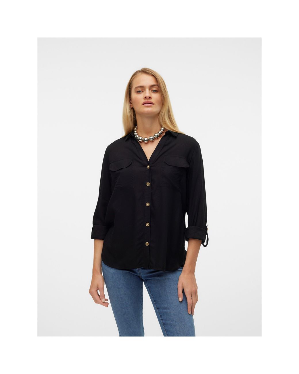Vero Moda Black Long-Sleeve Plain Shirt