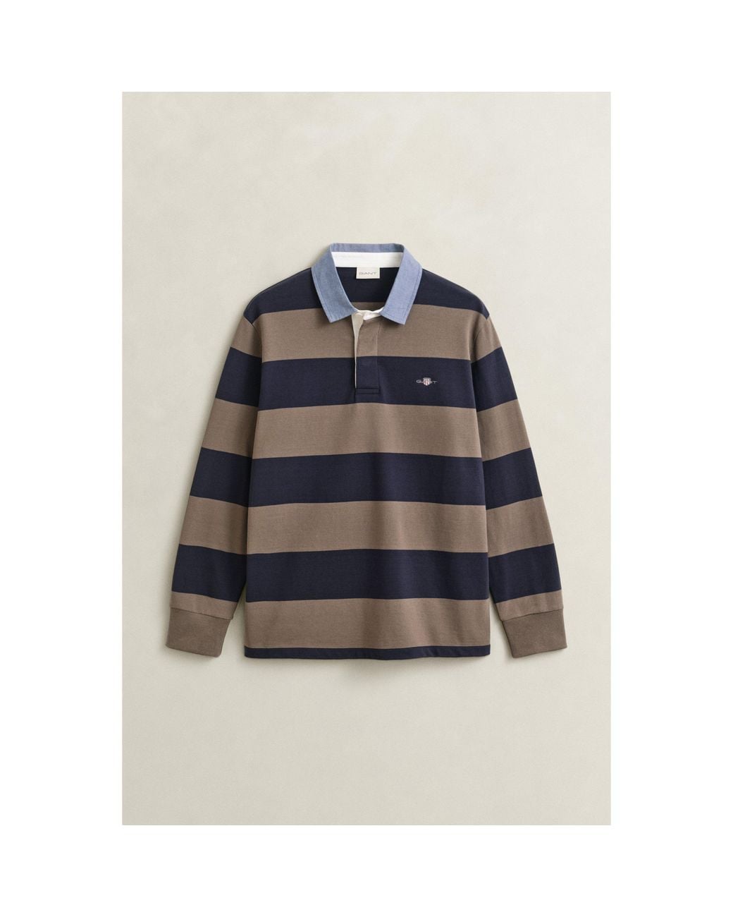 Gant Blue Striped Cotton Long-Sleeve Polo for men