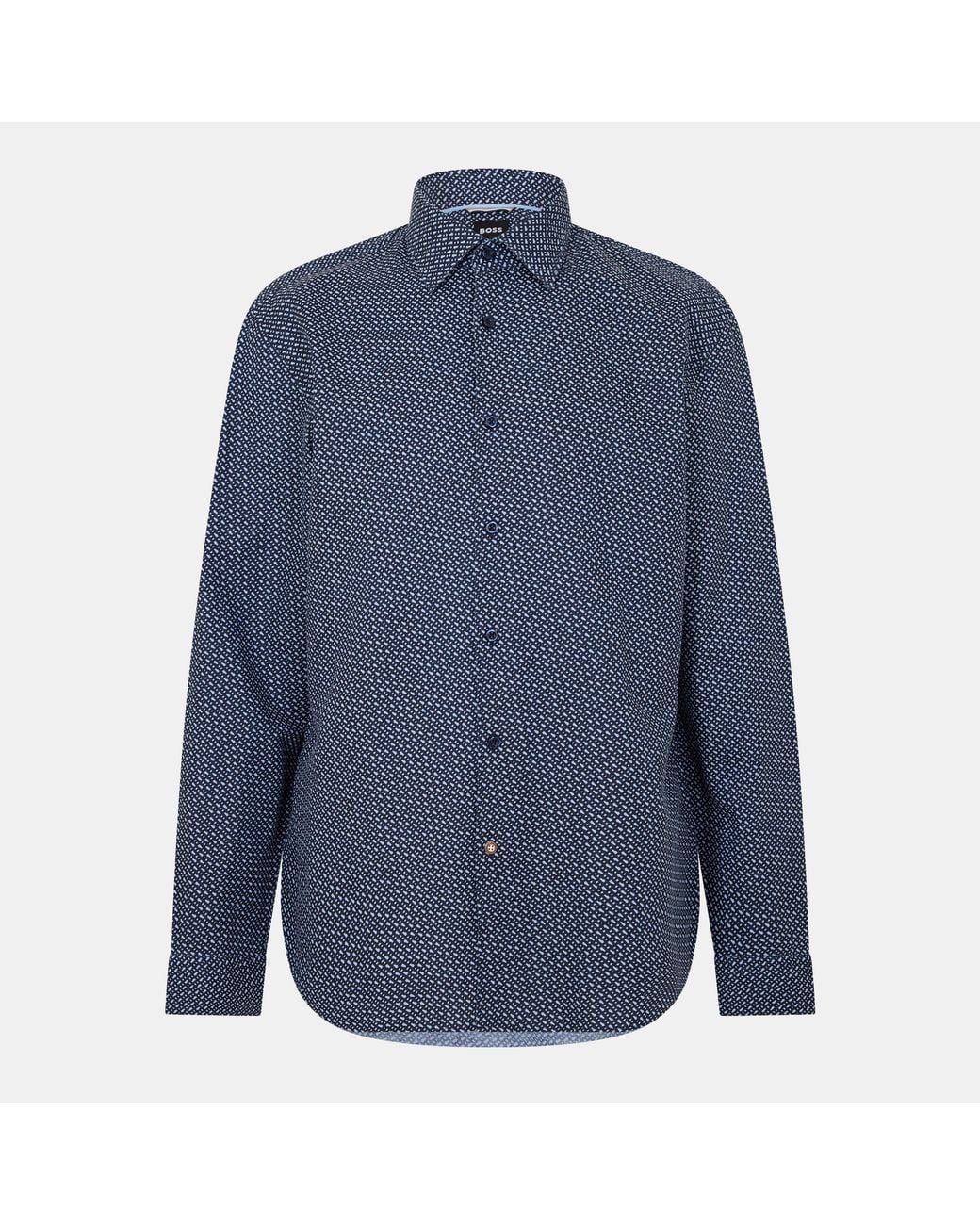 Boss Blue Hbb Chal Kent Patterned Short-Sleeve Shirt for men
