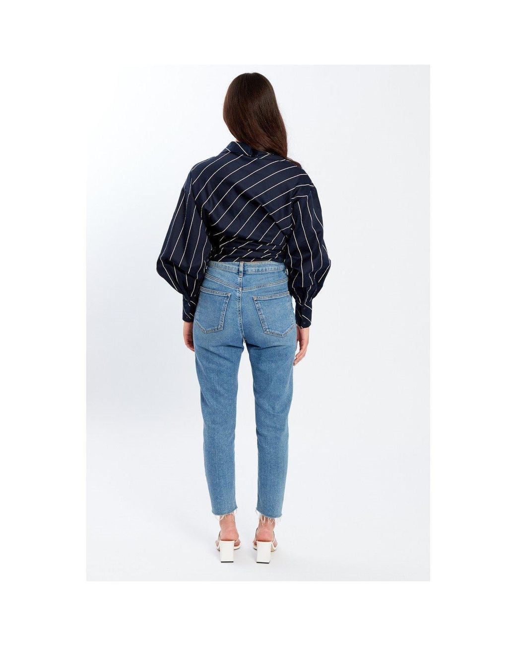 Influence Blue Tie Front Long-Sleeve Patterned Shirt