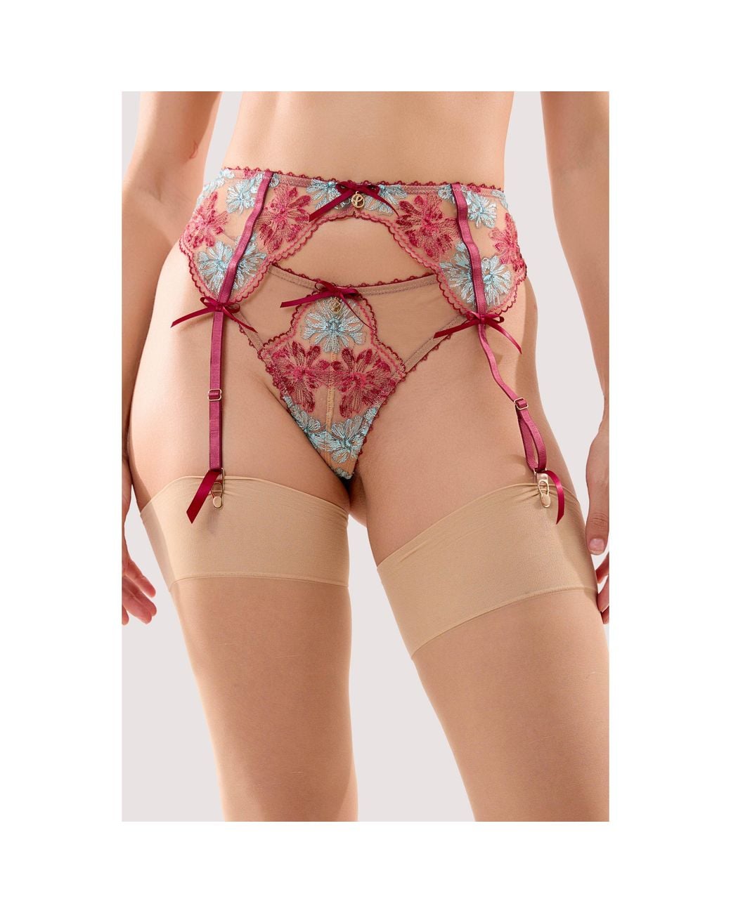 Playful Promises Red Persephone Floral Embroidery Suspende