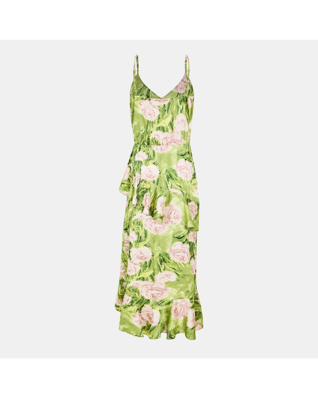 AX Paris Green Floral Satin Ruffle Midi Dress