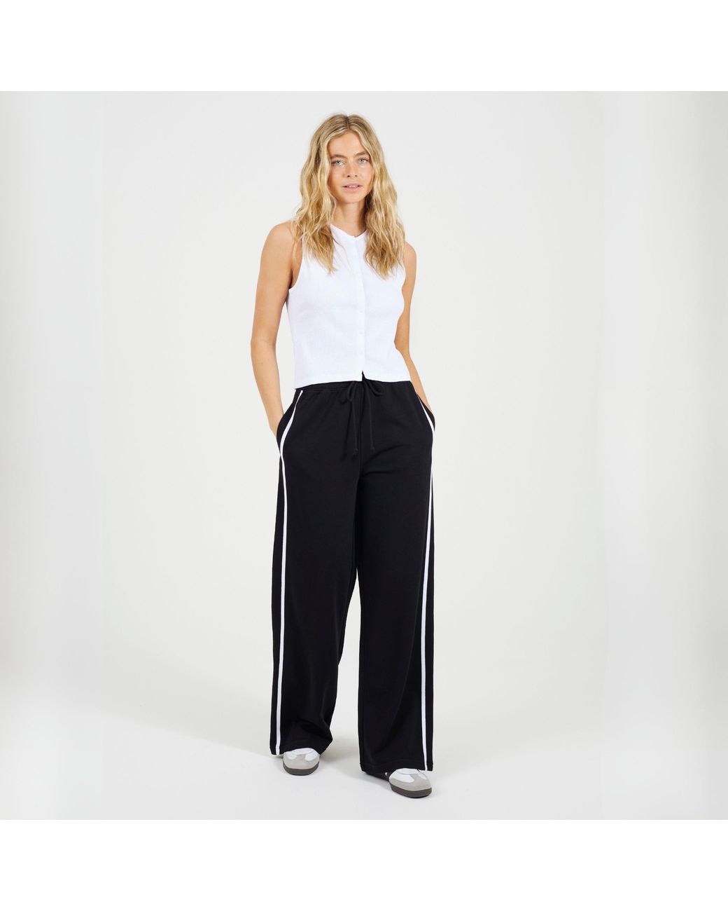 Brave Soul Black Bs Wide Leg Jogger With Side Stripe Detail