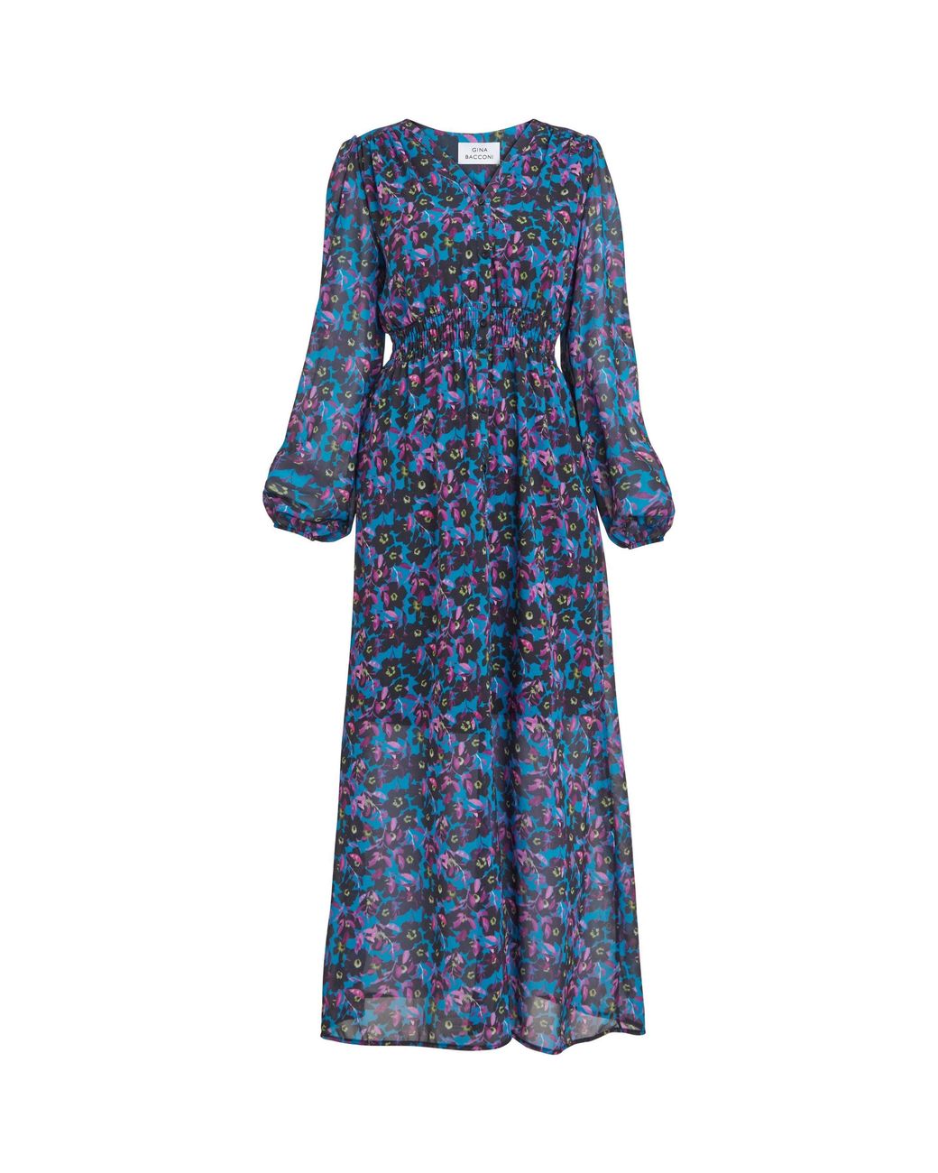 Gina Bacconi Blue Judy Button Dwon Long Sleeve Dress