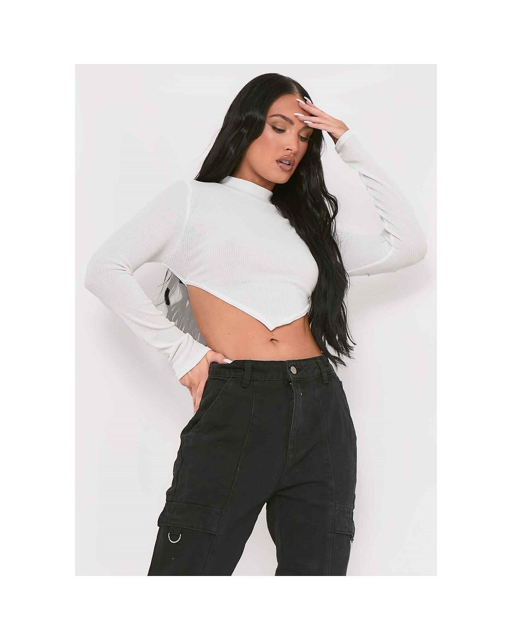 Missy Empire Gray Ribbed High Neck Tie Back Crop Top