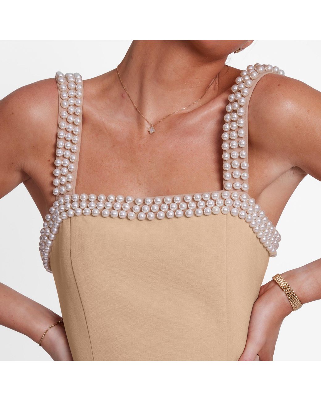 Odd Muse Natural The Ultimate Muse Pearl Trim Mini Dress