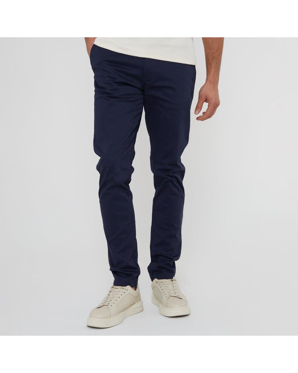 Threadbare Blue 2-Pack Cotton Slim Fit Chino Trousers With Stretch for men