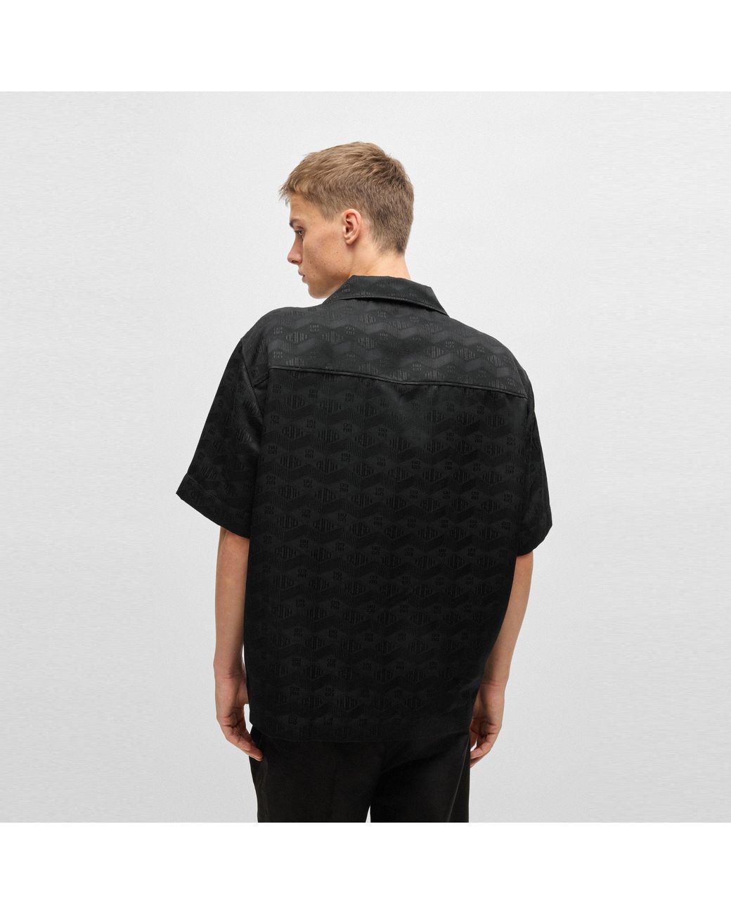 HUGO Black Espino Short-Sleeve Patterned Shirt for men