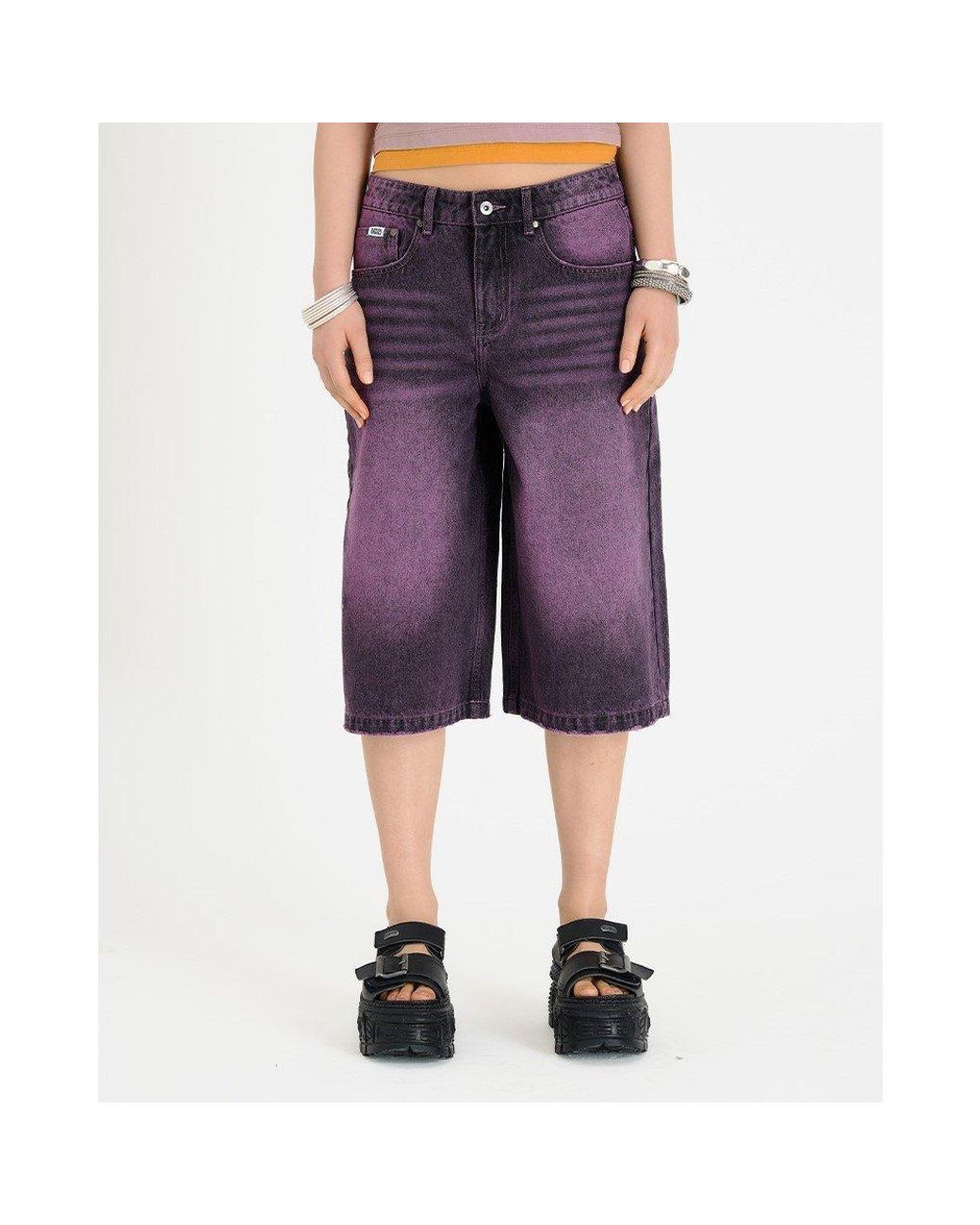 The Ragged Priest Purple Release Denim Shorts