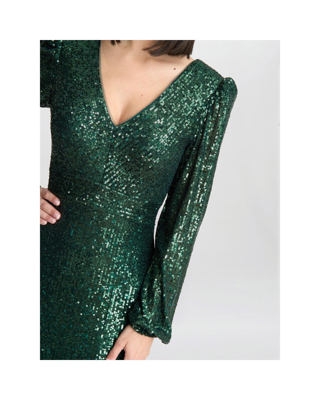 Gina Bacconi Green Alison Sequn V Neck Maxi Dress