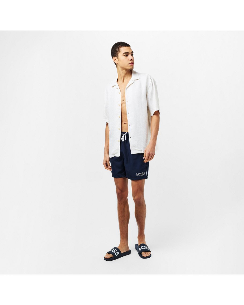 Boss Blue Comfy Slider Sandals With Logo Detail (Aryeh) for men