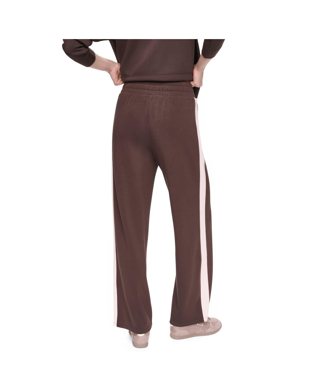 DKNY Brown Sport Striped Fleece Open-Hem Wide-Leg Joggers