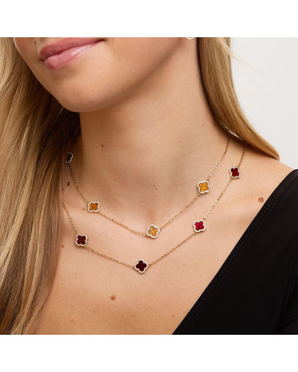 Jon Richard Metallic Plated Tigers Eye Station Clover Necklace
