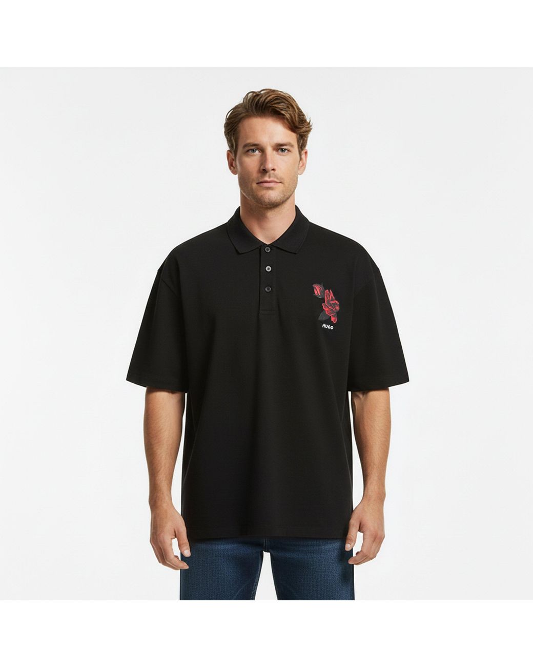 HUGO Black Dardigo Short Sleeve Polo Shirt With Artwork Detail for men