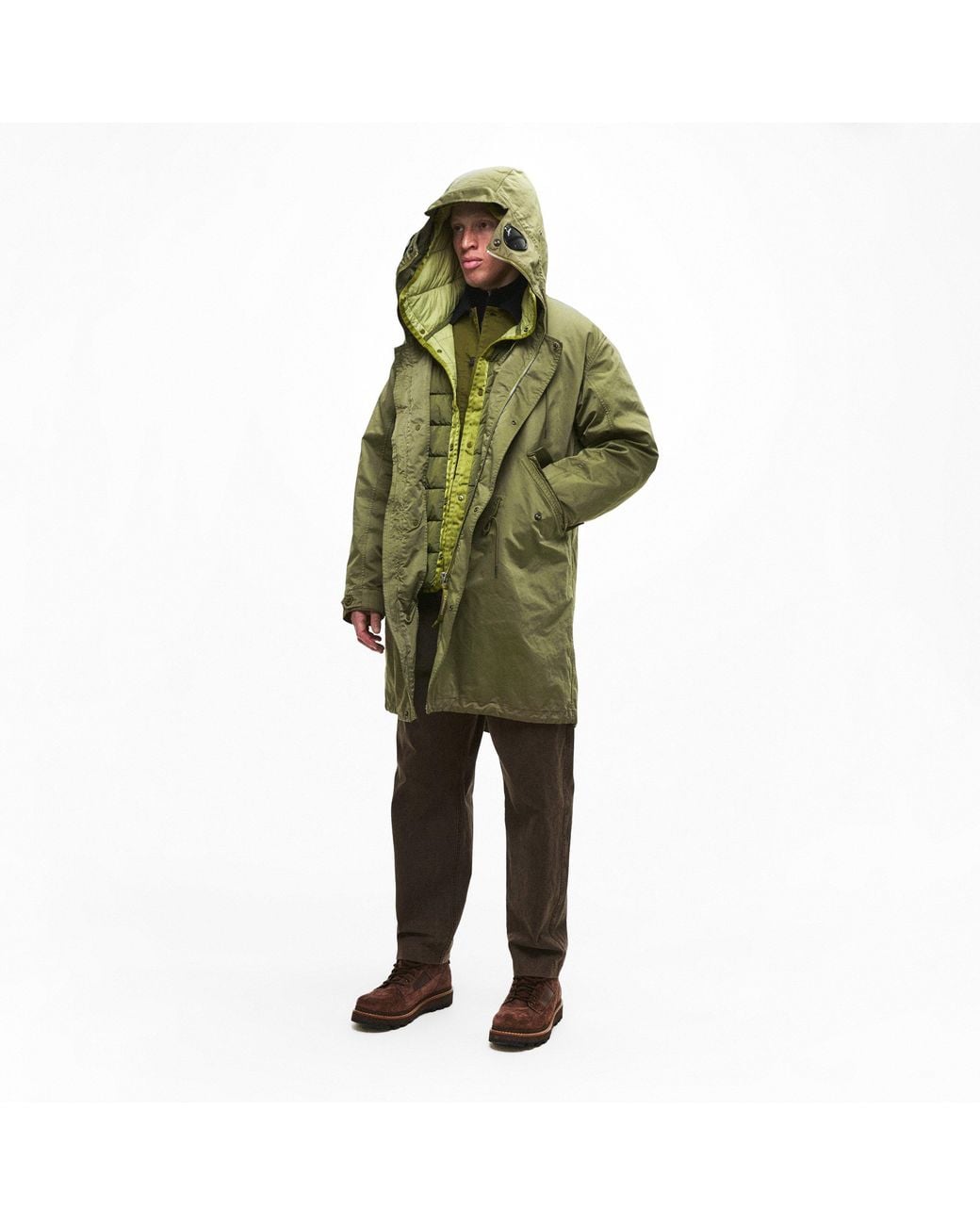 C P Company Green Explorer Hooded Long Sleeve Parka for men