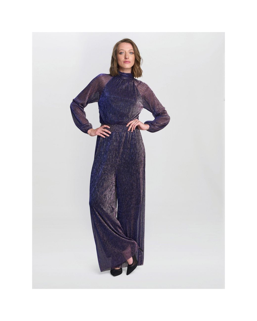 Gina Bacconi Blue Kylie Metallic Knit Jumpsuit