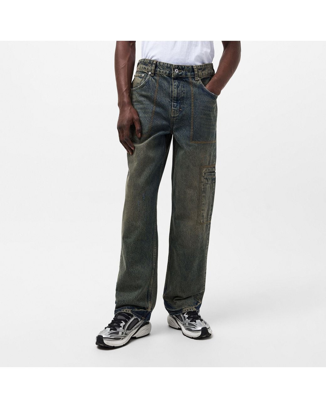 Represent Green Straight Leg Jeans for men